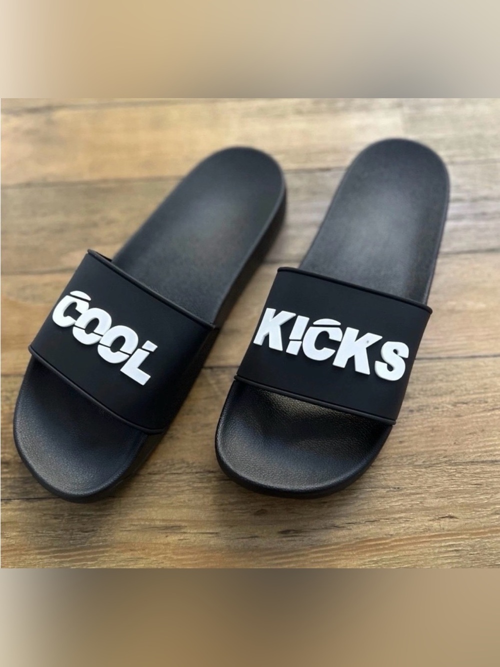 COOL KICKS BLACK WITH LOGO SLIP ON SANDALS Slides Men's
Size 47 US 13 NEW